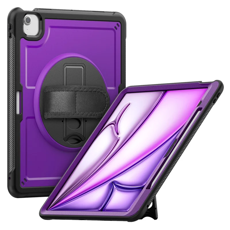 For iPad Air 13 (2026) / (2025) / (2024) Case Kickstand PC + TPE Tablet Cover with Hand Strap and Shoulder Strap - Purple