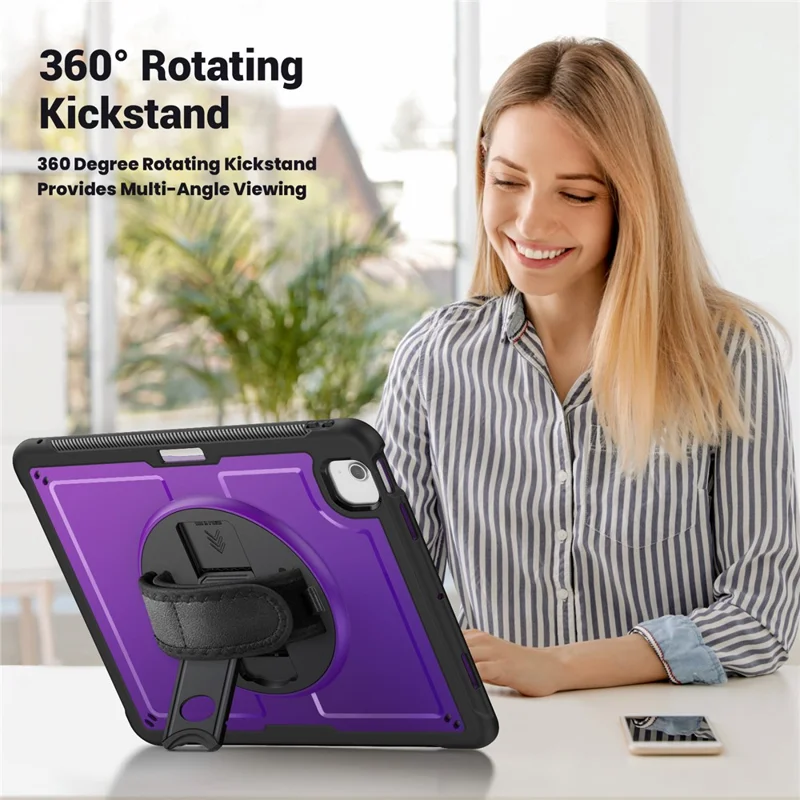 For iPad Air 13 (2026) / (2025) / (2024) Case Kickstand PC + TPE Tablet Cover with Hand Strap and Shoulder Strap - Purple