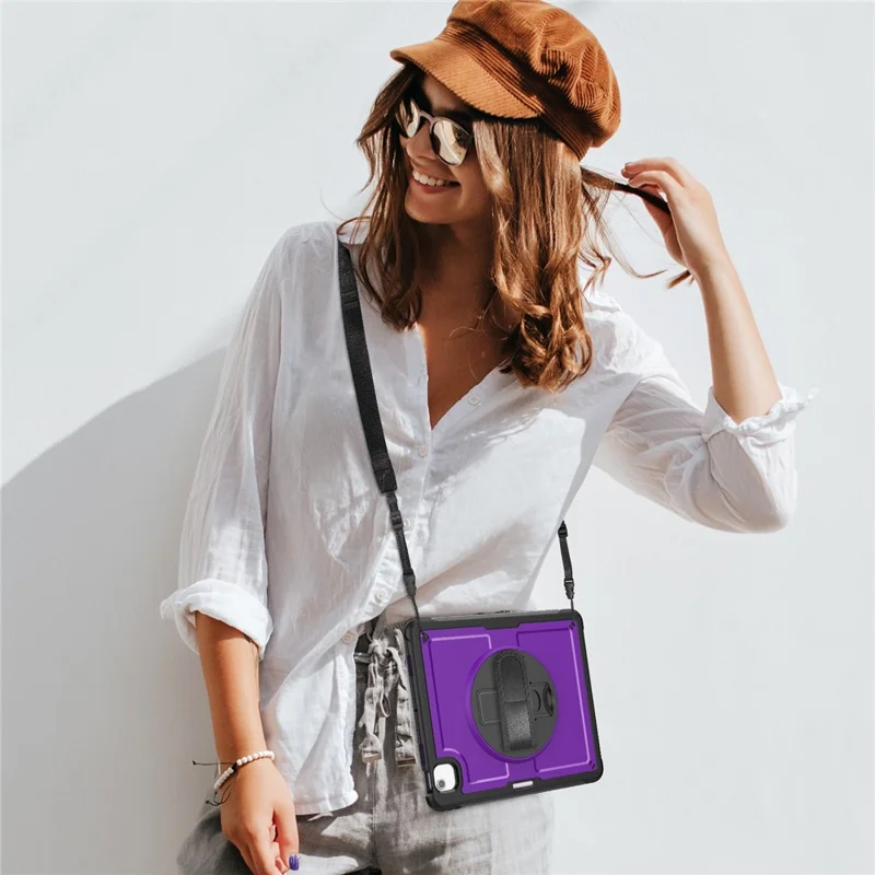 For iPad Air 13 (2026) / (2025) / (2024) Case Kickstand PC + TPE Tablet Cover with Hand Strap and Shoulder Strap - Purple