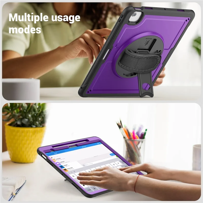 For iPad Air 13 (2026) / (2025) / (2024) Case Kickstand PC + TPE Tablet Cover with Hand Strap and Shoulder Strap - Purple