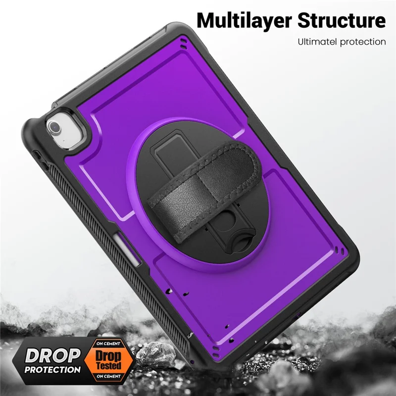 For iPad Air 13 (2026) / (2025) / (2024) Case Kickstand PC + TPE Tablet Cover with Hand Strap and Shoulder Strap - Purple