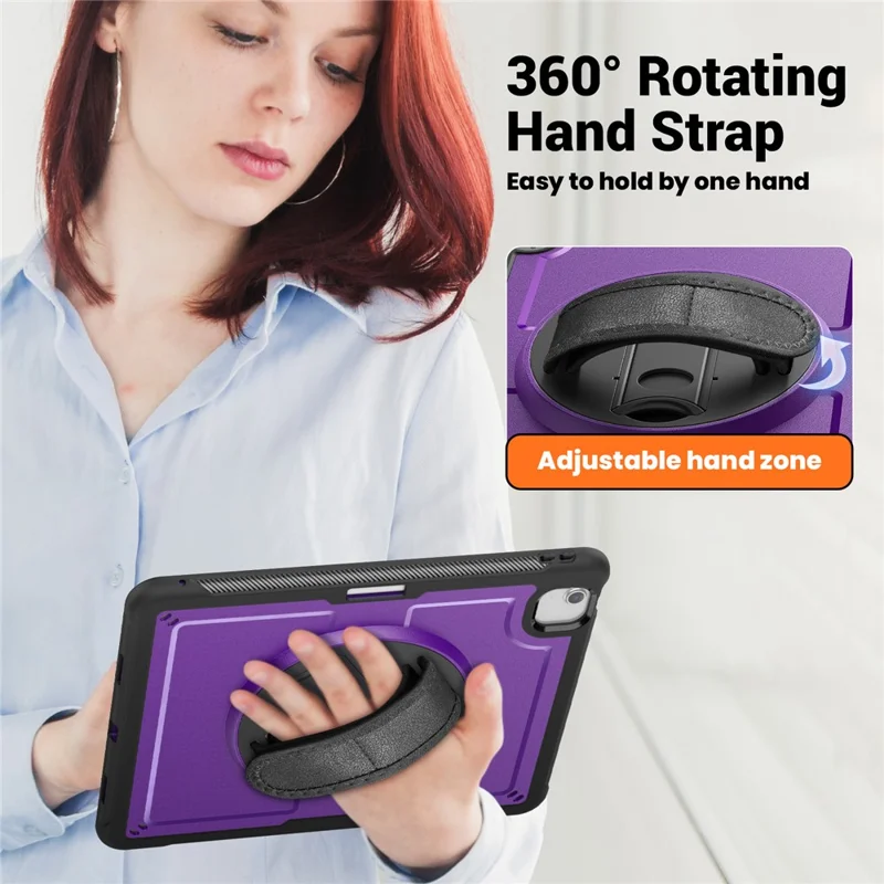 For iPad Air 13 (2026) / (2025) / (2024) Case Kickstand PC + TPE Tablet Cover with Hand Strap and Shoulder Strap - Purple
