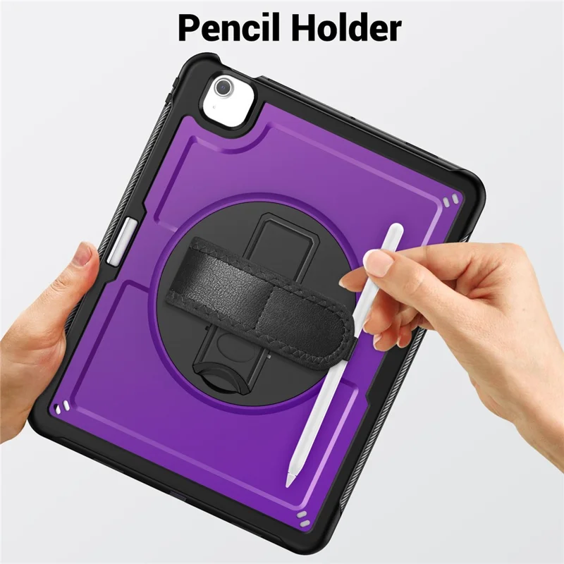 For iPad Air 13 (2026) / (2025) / (2024) Case Kickstand PC + TPE Tablet Cover with Hand Strap and Shoulder Strap - Purple