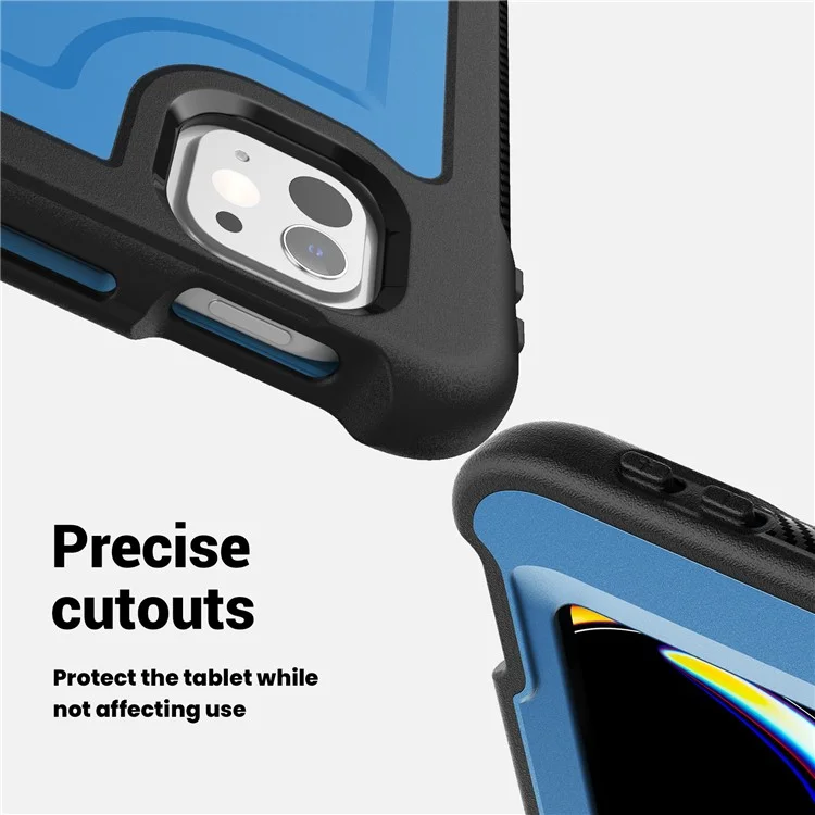 For iPad Pro 13 (2024) M4 Case Kickstand PC TPE Tablet Cover with Hand Strap - Navy Blue