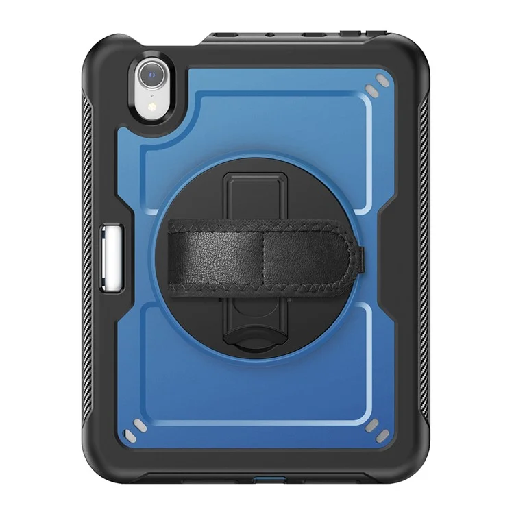 For iPad mini (2024)  /  (2021) Case Kickstand PC TPE Tablet Cover with Hand Strap - Navy Blue