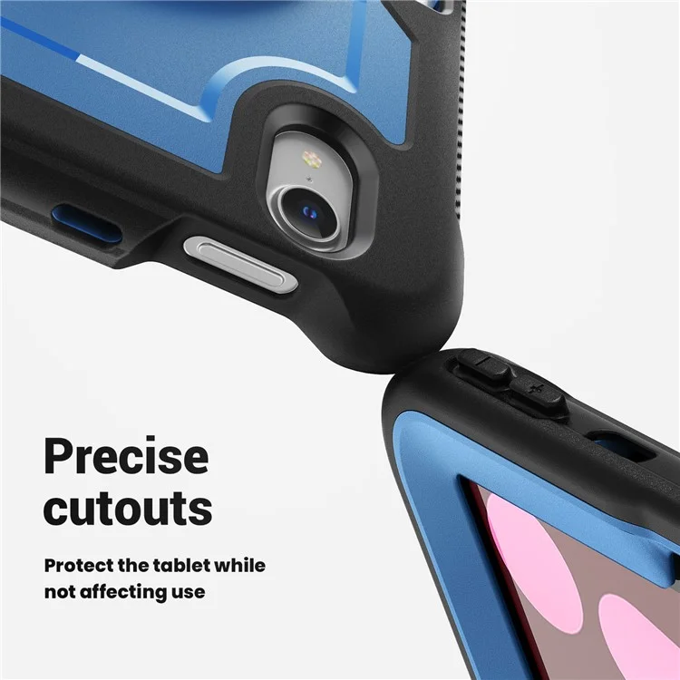 For iPad mini (2024)  /  (2021) Case Kickstand PC TPE Tablet Cover with Hand Strap - Navy Blue