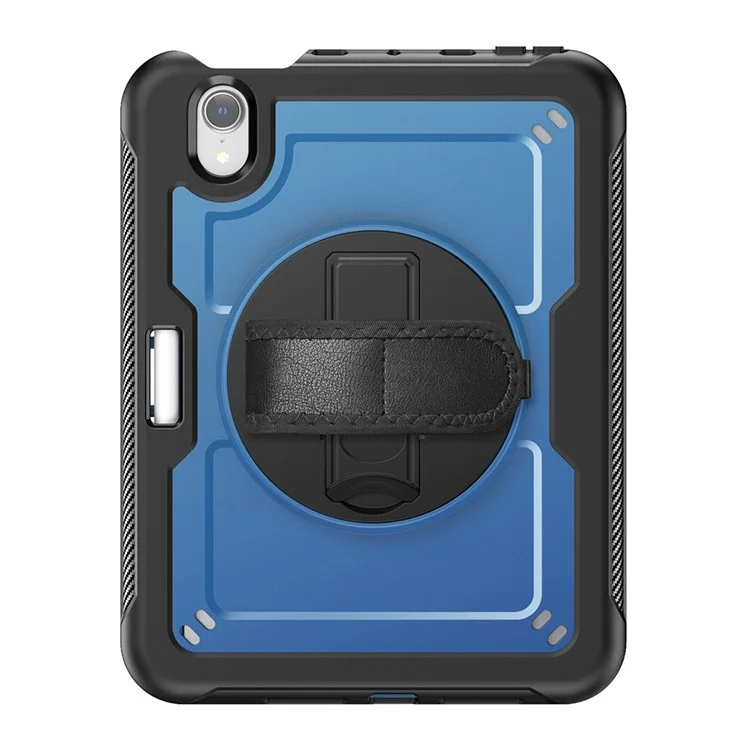 For iPad mini (2024)  /  (2021) Case Kickstand PC + TPE Tablet Cover with Hand Strap and Shoulder Strap - Navy Blue
