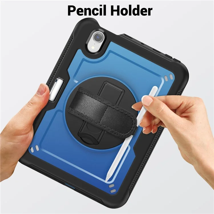 For iPad mini (2024)  /  (2021) Case Kickstand PC + TPE Tablet Cover with Hand Strap and Shoulder Strap - Navy Blue