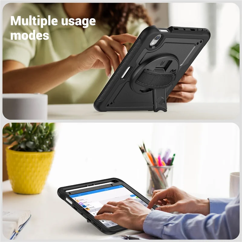 Til iPad mini (2024) / (2021) Taske med støtteben i PC + TPE med håndloe og skulderloe - Sort