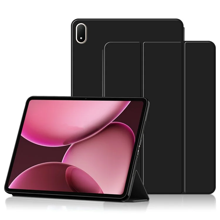 Funda para Oppo Pad 4 Pro de Cuero Sintético con Soporte Tríptico y Reverso de TPU - Negro