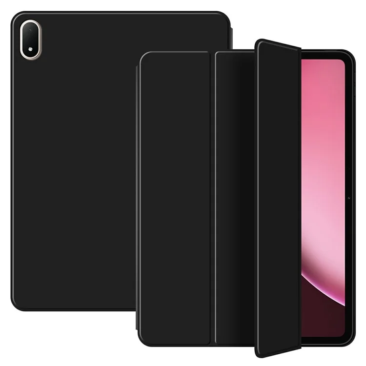 Funda para Oppo Pad 4 Pro de Cuero Sintético con Soporte Tríptico y Reverso de TPU - Negro