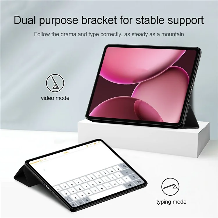 Funda para Oppo Pad 4 Pro de Cuero Sintético con Soporte Tríptico y Reverso de TPU - Negro