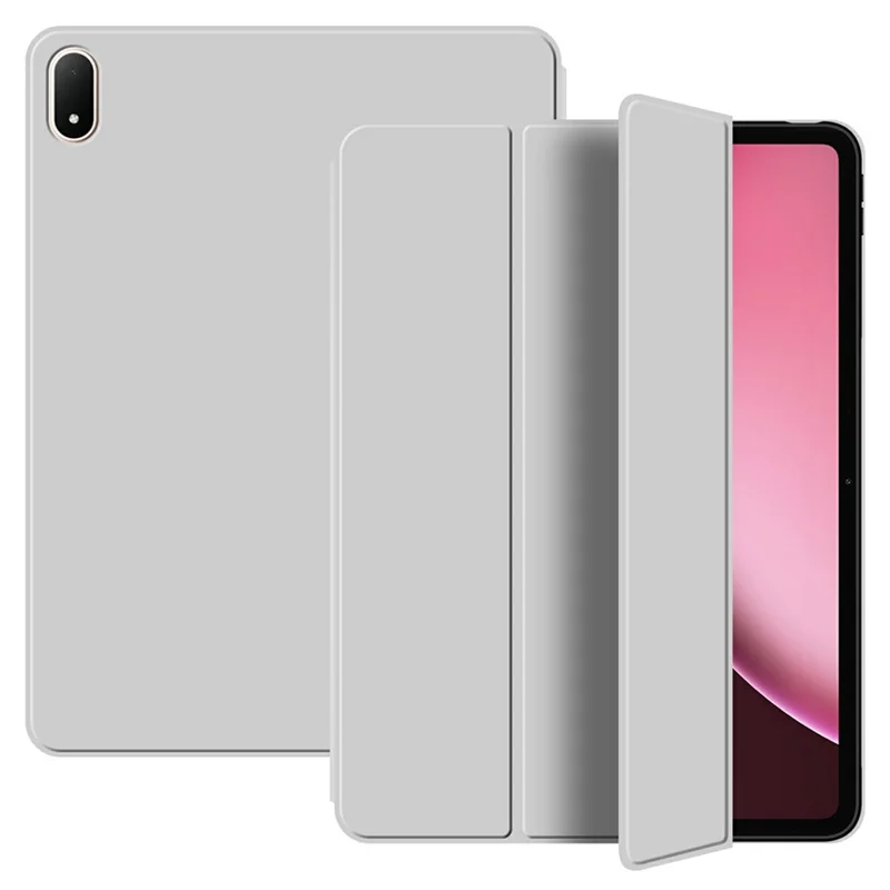 For Oppo Pad 4 Pro Case PU Leather TPU Back Trifold Stand Tablet Cover - Grey