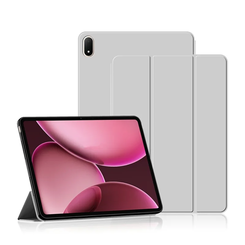 For Oppo Pad 4 Pro Case PU Leather TPU Back Trifold Stand Tablet Cover - Grey