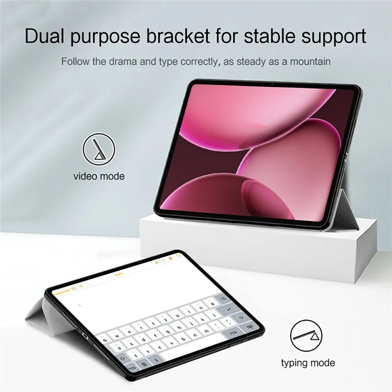 For Oppo Pad 4 Pro Case PU Leather TPU Back Trifold Stand Tablet Cover - Grey