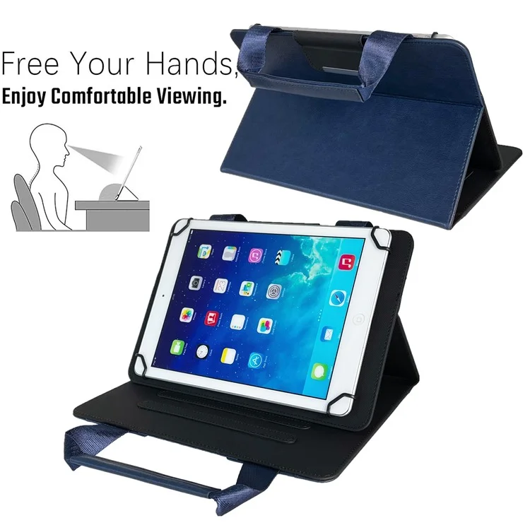 For Universal 8 inch Tablet Case with Handle / Zipper Pouch PU Leather Shockproof Cover - Sapphire