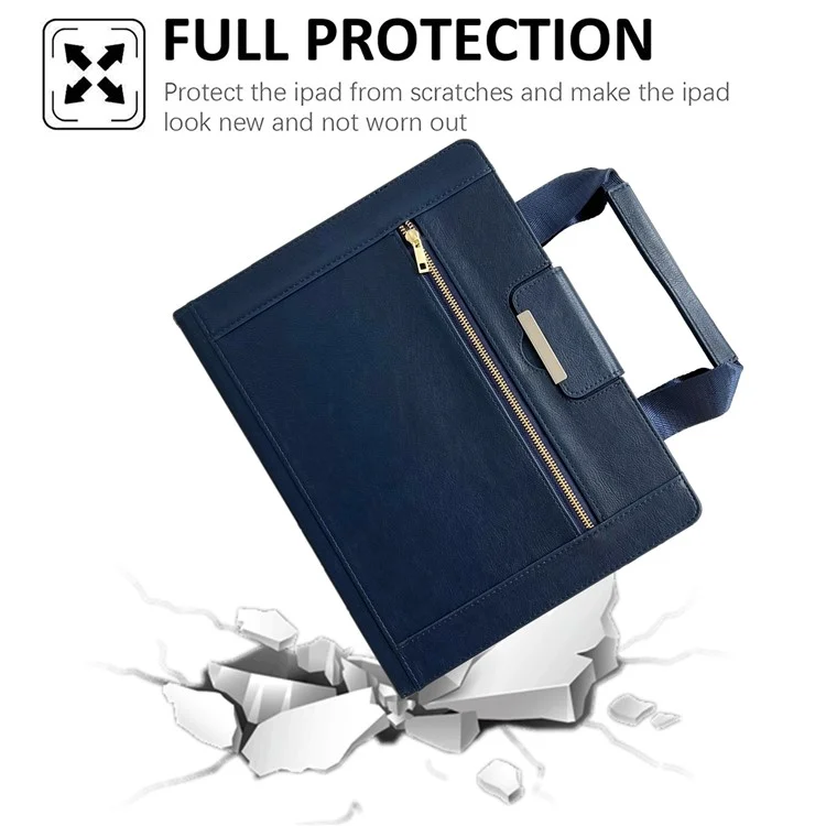 For Universal 8 inch Tablet Case with Handle / Zipper Pouch PU Leather Shockproof Cover - Sapphire