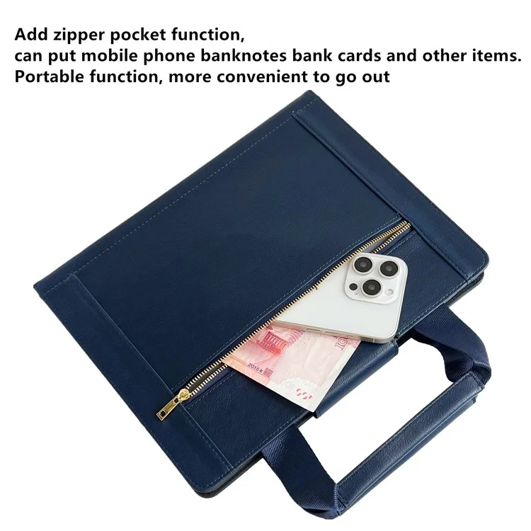 For Universal 8 inch Tablet Case with Handle / Zipper Pouch PU Leather Shockproof Cover - Sapphire