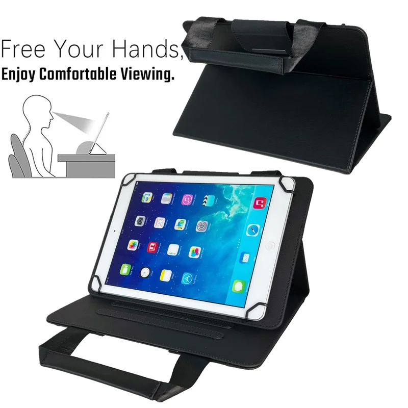 For Universal 8 inch Tablet Case with Handle / Zipper Pouch PU Leather Shockproof Cover - Black