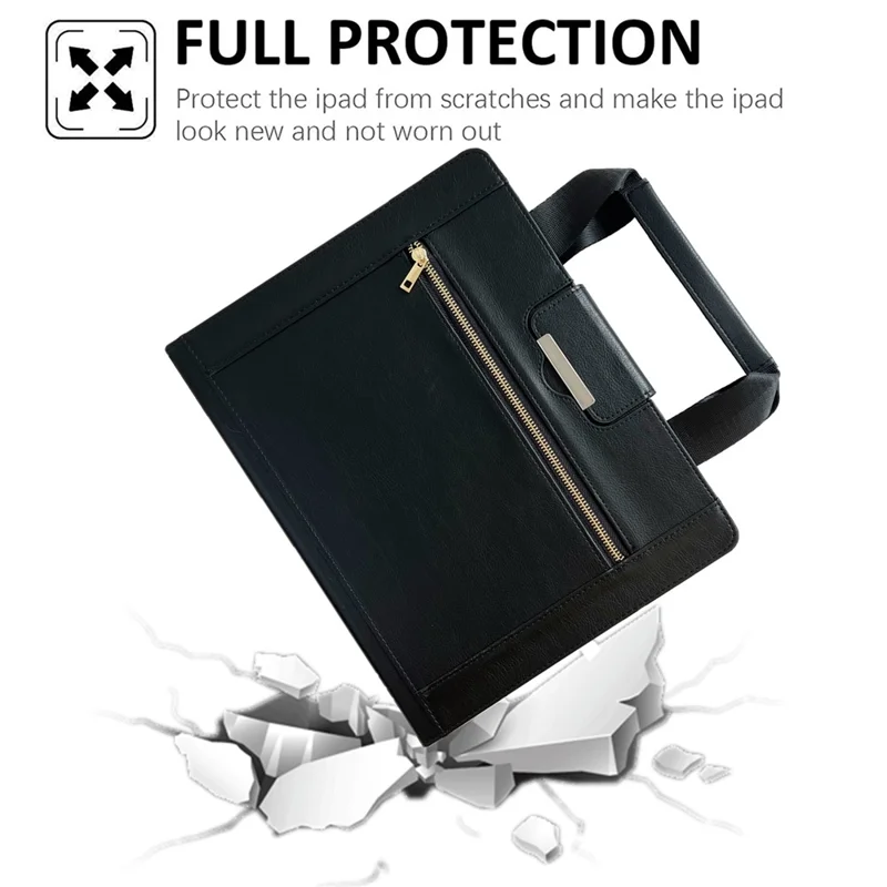 For Universal 8 inch Tablet Case with Handle / Zipper Pouch PU Leather Shockproof Cover - Black