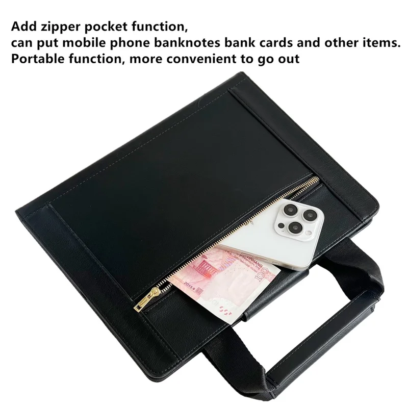 For Universal 8 inch Tablet Case with Handle / Zipper Pouch PU Leather Shockproof Cover - Black