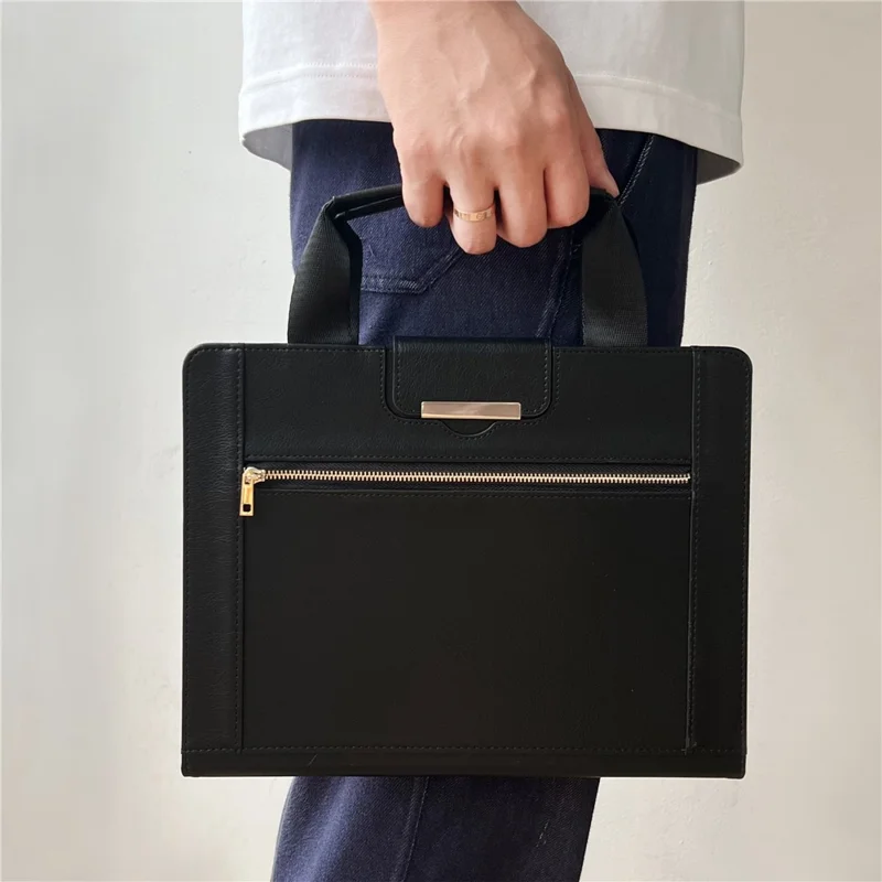 For Universal 8 inch Tablet Case with Handle / Zipper Pouch PU Leather Shockproof Cover - Black