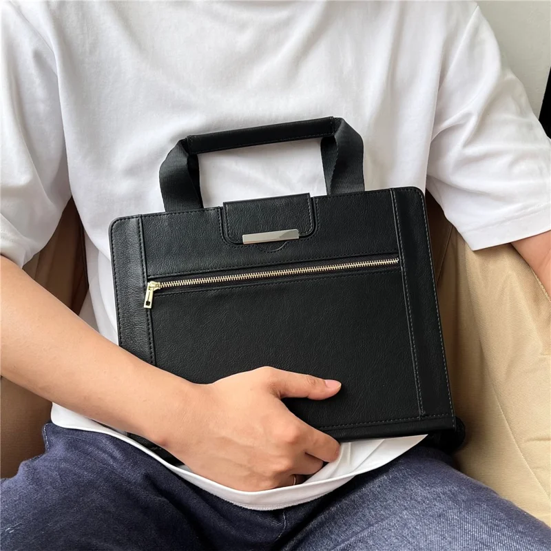 For Universal 8 inch Tablet Case with Handle / Zipper Pouch PU Leather Shockproof Cover - Black