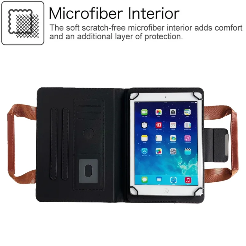 For Universal 8 inch Tablet Case with Handle / Zipper Pouch PU Leather Shockproof Cover - Brown