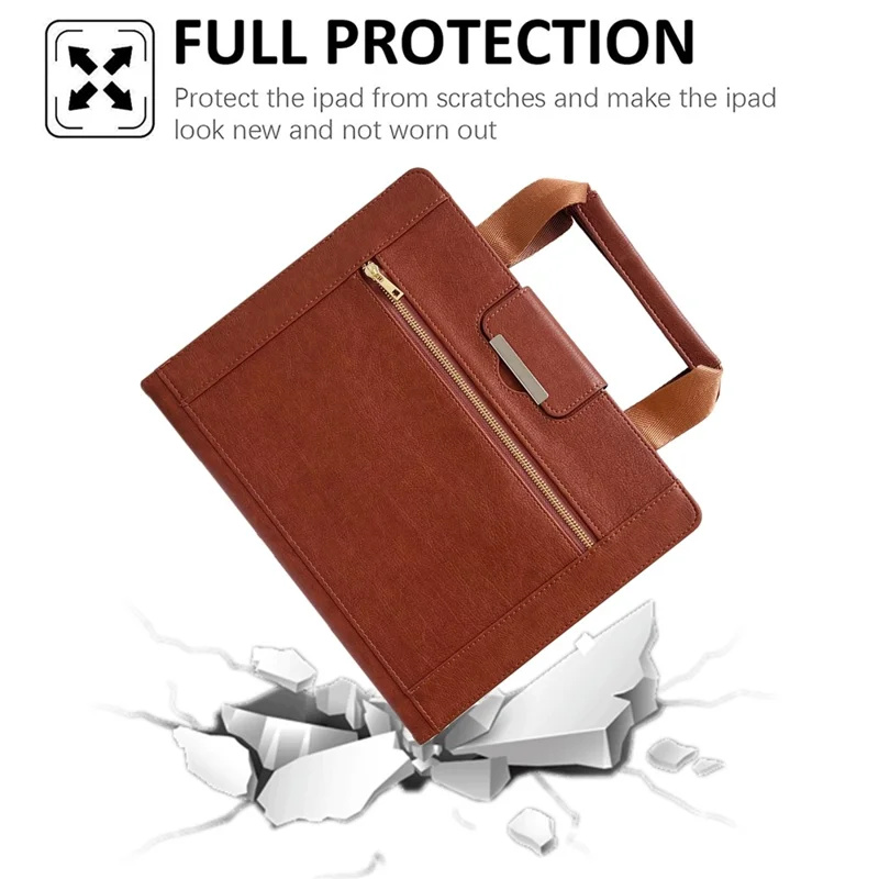 For Universal 8 inch Tablet Case with Handle / Zipper Pouch PU Leather Shockproof Cover - Brown