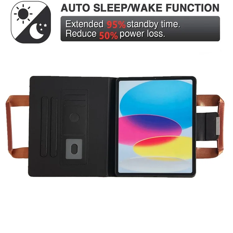 Tablet Case for iPad Air 11 (2025) / (2024) / Pro 11 (2022) / Air (2022) / (2020) Auto Wake / Sleep Leather Cover with Handle / Zipper Pouch - Brown