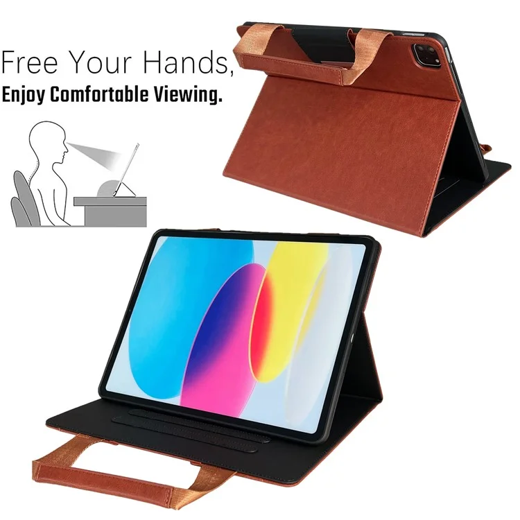 Tablet Case for iPad Air 11 (2025) / (2024) / Pro 11 (2022) / Air (2022) / (2020) Auto Wake / Sleep Leather Cover with Handle / Zipper Pouch - Brown