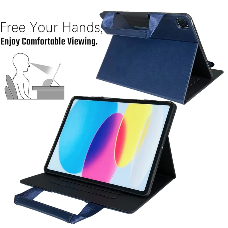 Tablet Case for iPad 10.9 (2022) / iPad (2025) Auto Wake / Sleep Leather Cover with Handle / Zipper Pouch - Sapphire