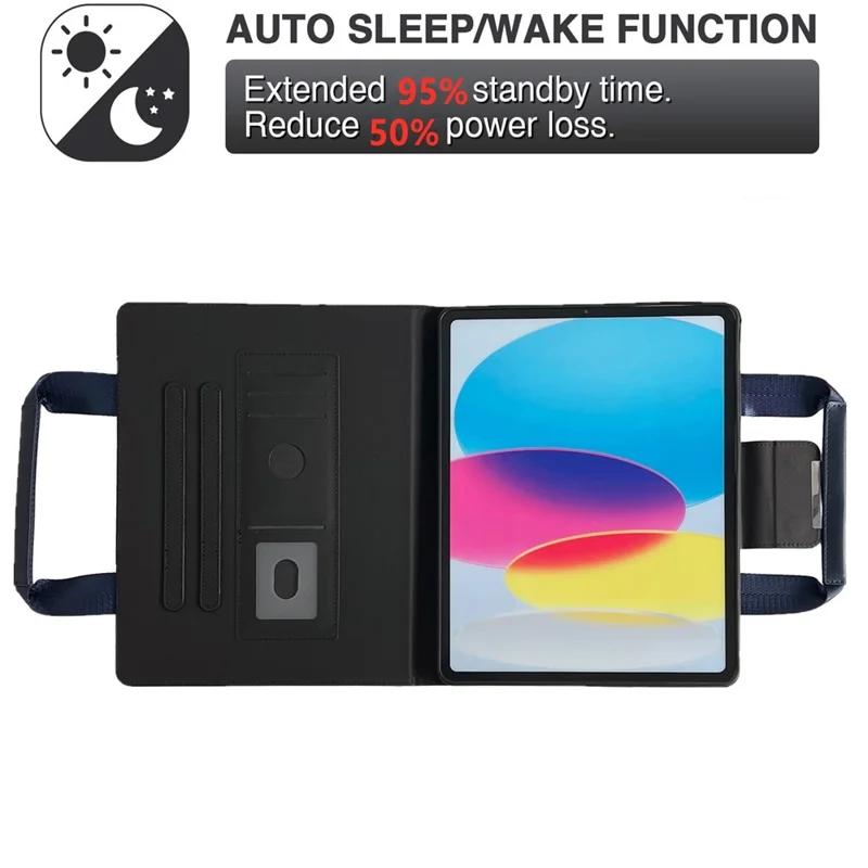 Tablet Case for iPad 10.9 (2022) / iPad (2025) Auto Wake / Sleep Leather Cover with Handle / Zipper Pouch - Sapphire