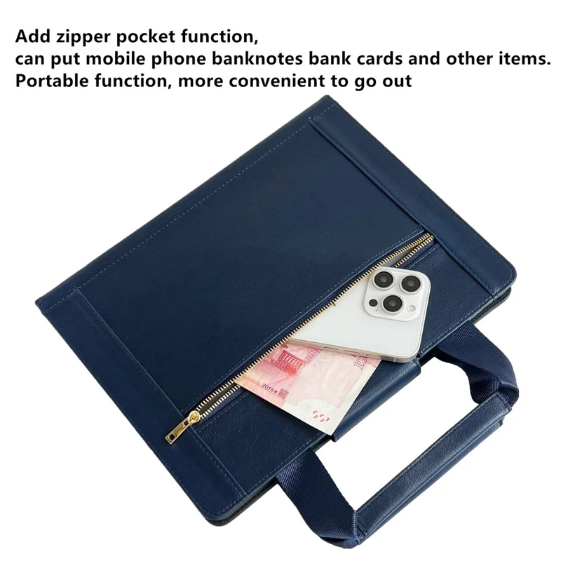 Tablet Case for iPad 10.9 (2022) / iPad (2025) Auto Wake / Sleep Leather Cover with Handle / Zipper Pouch - Sapphire