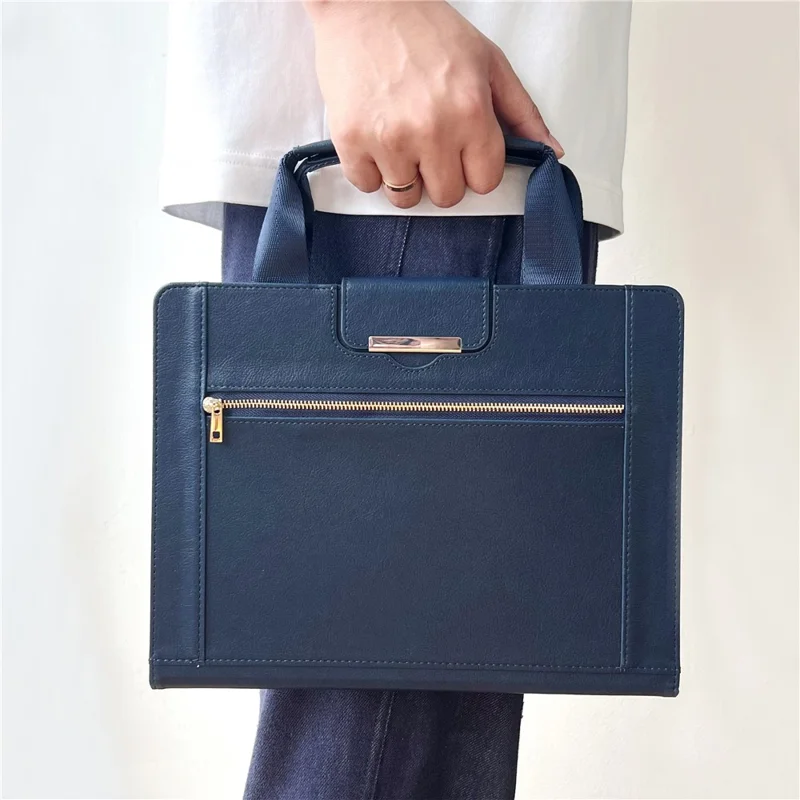 Tablet Case for iPad 10.9 (2022) / iPad (2025) Auto Wake / Sleep Leather Cover with Handle / Zipper Pouch - Sapphire