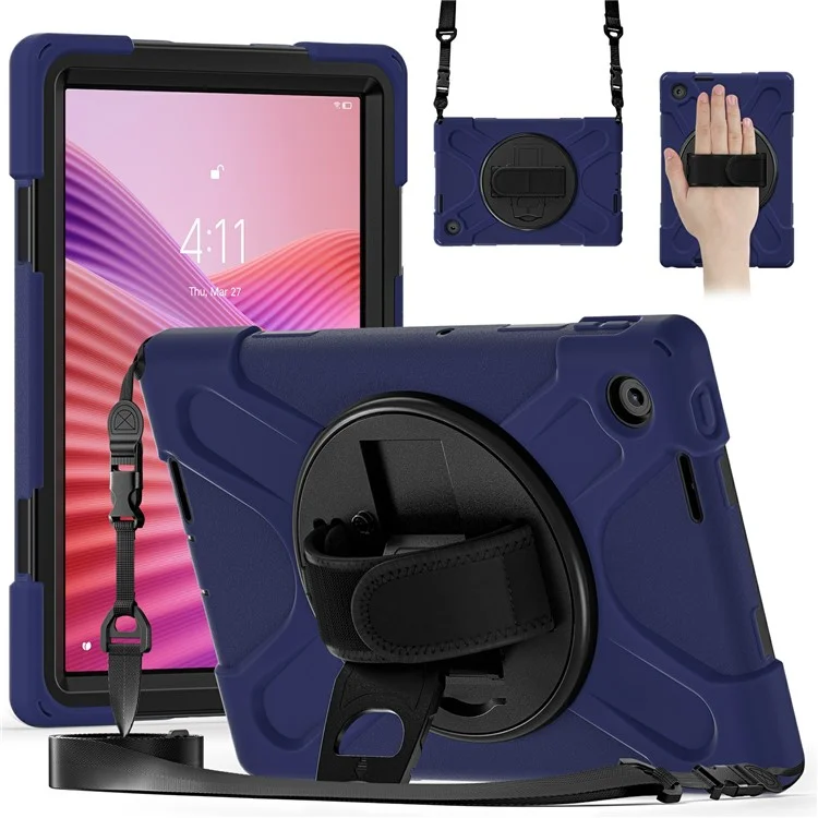 Funda con Soporte para Lenovo Tab 10.1 (2025) TB311XU de TPU y PC con Correa de Hombro - Azul Marino