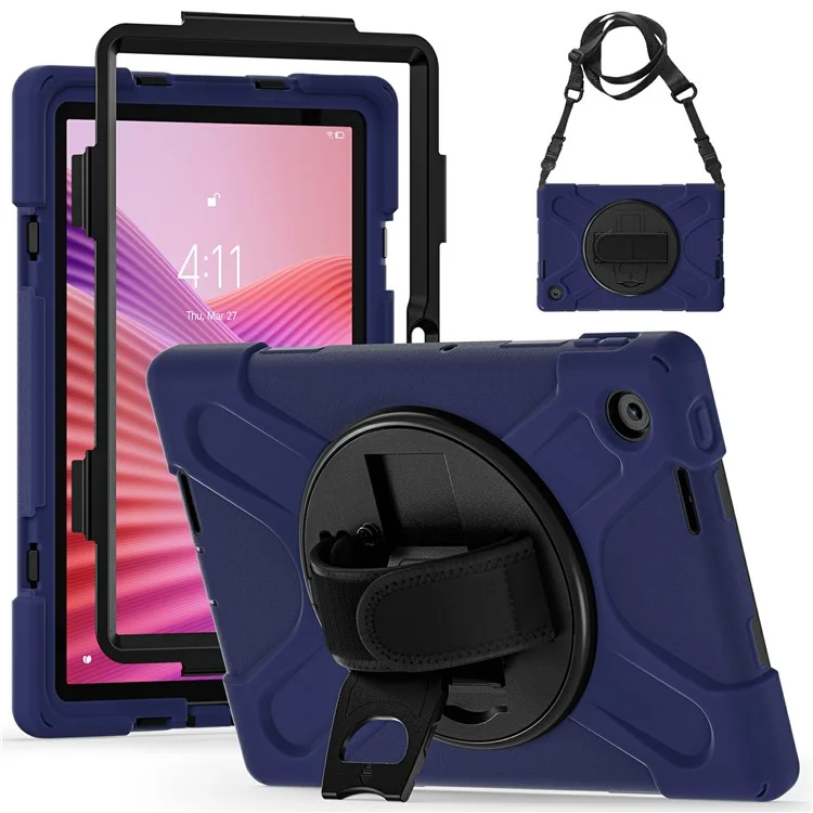 Funda con Soporte para Lenovo Tab 10.1 (2025) TB311XU de TPU y PC con Correa de Hombro - Azul Marino