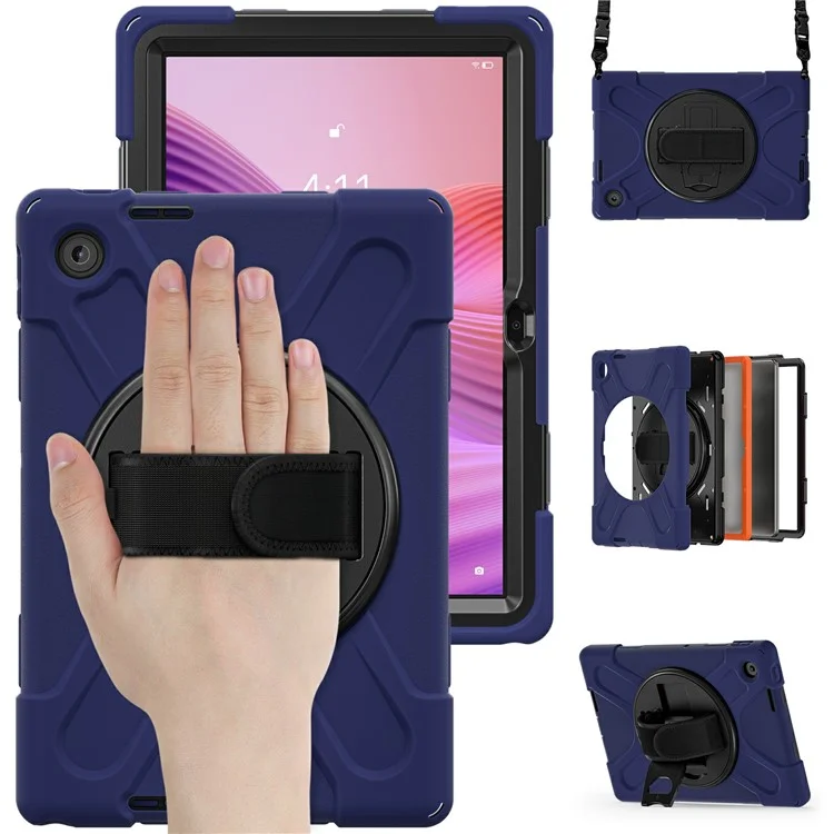 Funda con Soporte para Lenovo Tab 10.1 (2025) TB311XU de TPU y PC con Correa de Hombro - Azul Marino