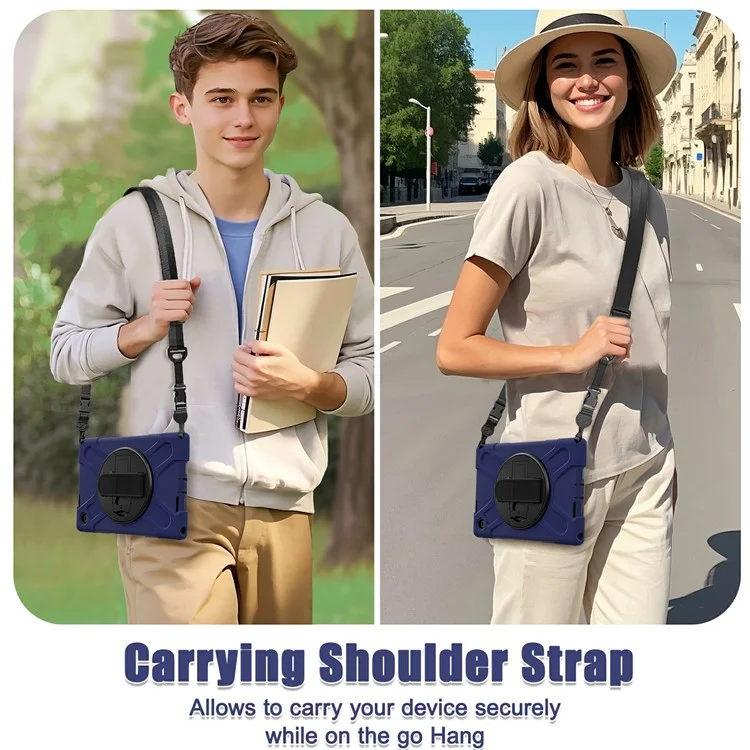Funda con Soporte para Lenovo Tab 10.1 (2025) TB311XU de TPU y PC con Correa de Hombro - Azul Marino