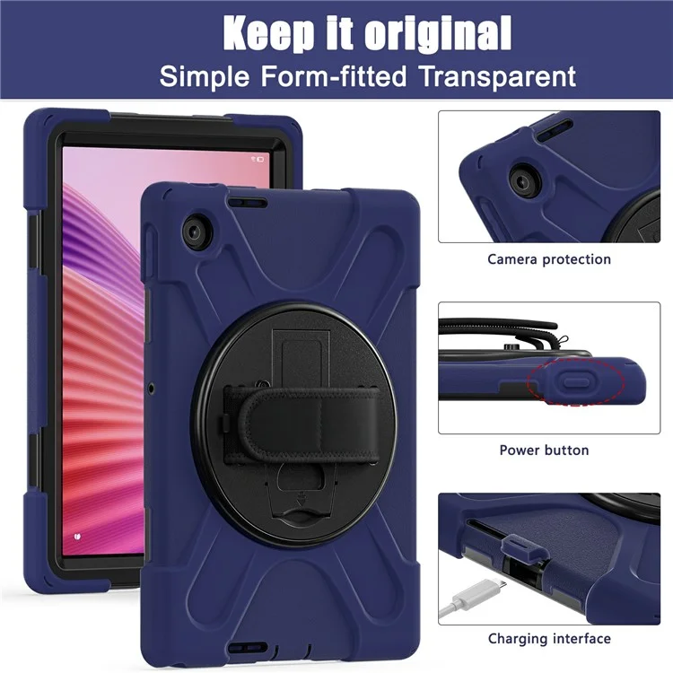 Funda para Lenovo Tab 10,1" (2025) TB311XU de TPU + PC + Silicona con Soporte Antideslizante Antigolpes - Azul Marino