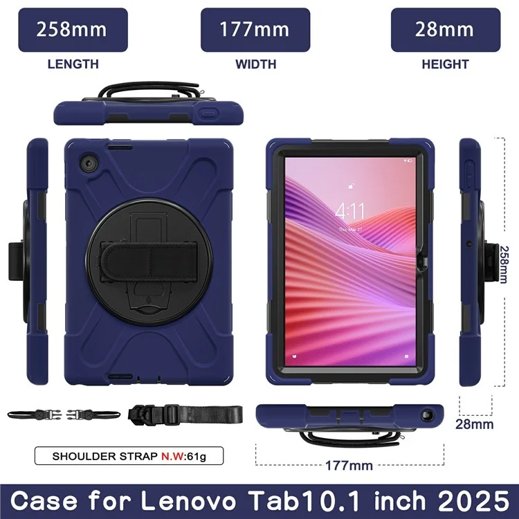 Funda para Lenovo Tab 10,1" (2025) TB311XU de TPU + PC + Silicona con Soporte Antideslizante Antigolpes - Azul Marino