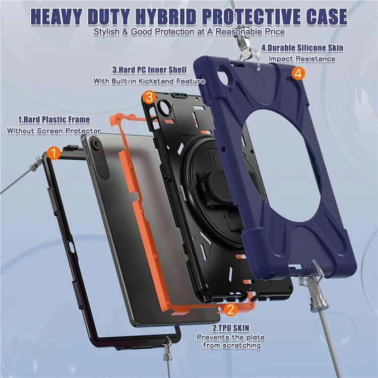 Funda para Lenovo Tab 10,1" (2025) TB311XU de TPU + PC + Silicona con Soporte Antideslizante Antigolpes - Azul Marino