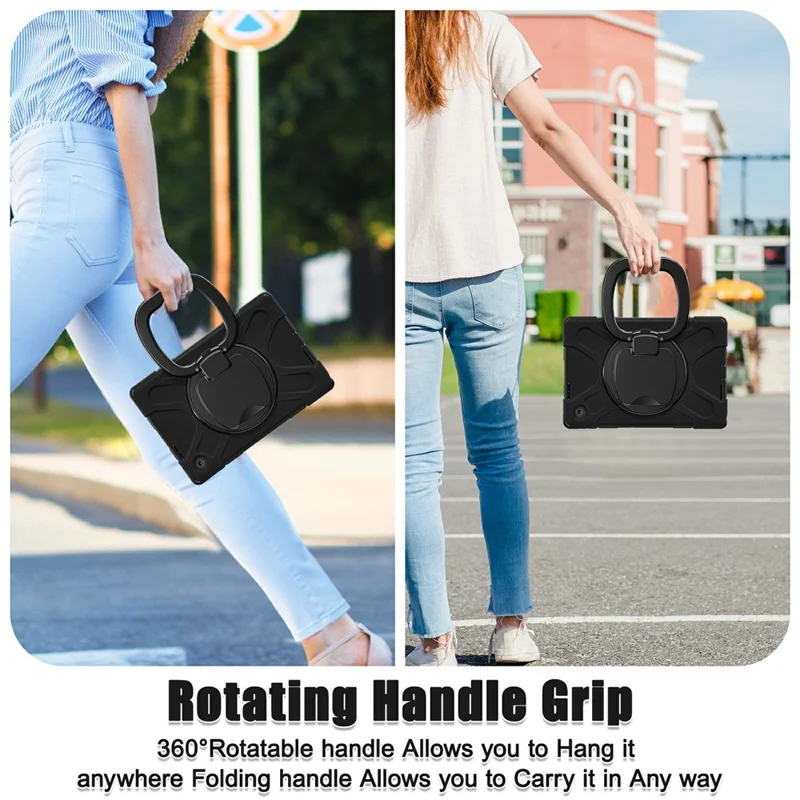 For Lenovo Tab 10.1 (2025) TB311XU / Zhaoyang K10C Case TPU + PC + Silicone Tablet Cover Swivel Kickstand Handle Grip - Black