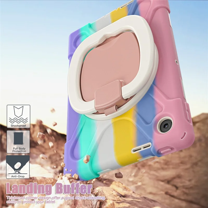 For Lenovo Tab 10.1 (2025) TB311XU / Zhaoyang K10C Case TPU + PC + Silicone Tablet Cover Swivel Kickstand Handle Grip - Colorful Pink