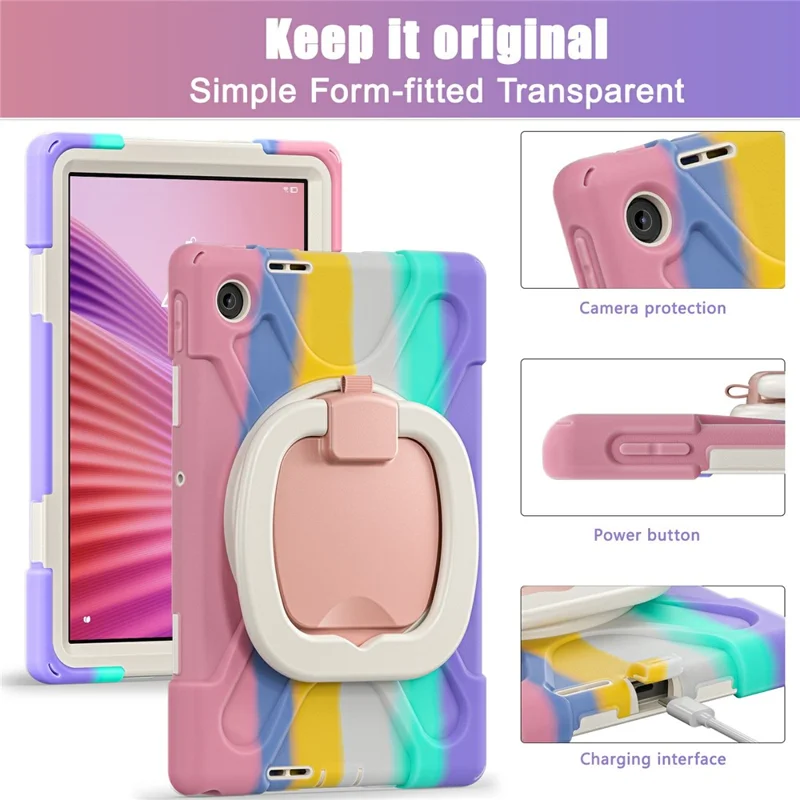 For Lenovo Tab 10.1 (2025) TB311XU / Zhaoyang K10C Case TPU + PC + Silicone Tablet Cover Swivel Kickstand Handle Grip - Colorful Pink