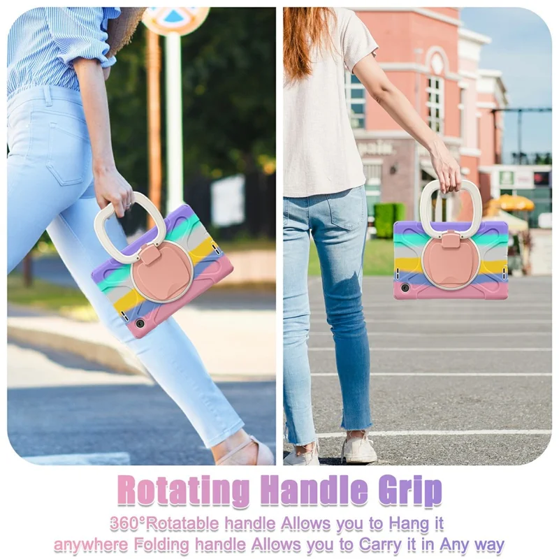 For Lenovo Tab 10.1 (2025) TB311XU / Zhaoyang K10C Case TPU + PC + Silicone Tablet Cover Swivel Kickstand Handle Grip - Colorful Pink