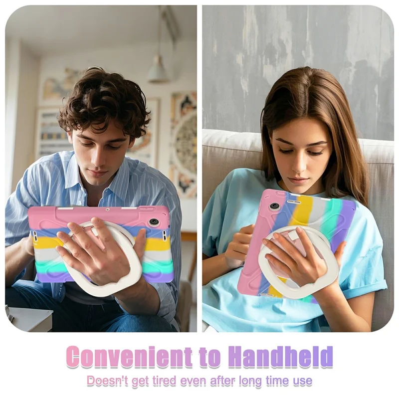 For Lenovo Tab 10.1 (2025) TB311XU / Zhaoyang K10C Case TPU + PC + Silicone Tablet Cover Swivel Kickstand Handle Grip - Colorful Pink