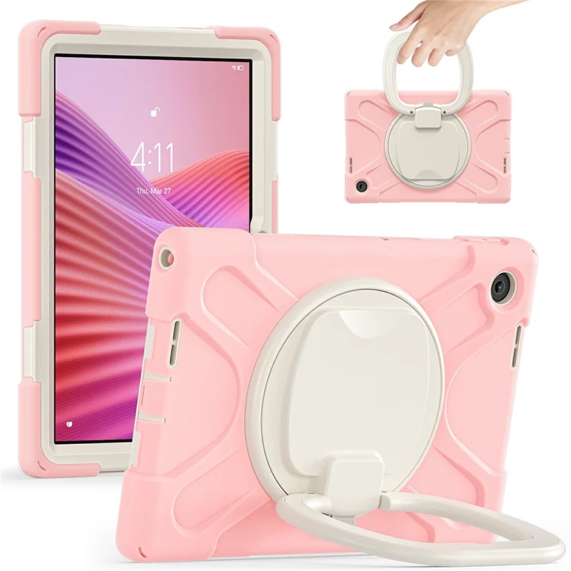 Funda para Lenovo Tab 10,1" (2025) TB311XU de TPU + PC + Silicona con Soporte Giratorio y Asa de Agarre - Rosa