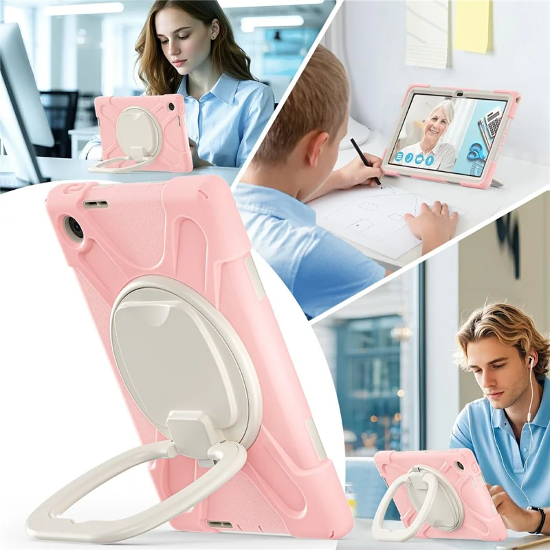 Funda para Lenovo Tab 10,1" (2025) TB311XU de TPU + PC + Silicona con Soporte Giratorio y Asa de Agarre - Rosa