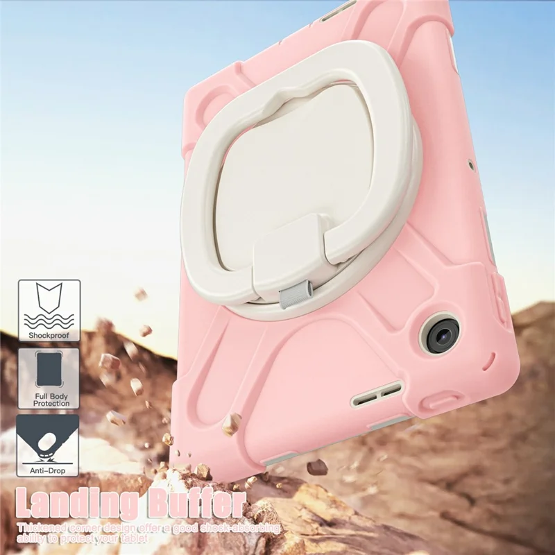 Funda para Lenovo Tab 10,1" (2025) TB311XU de TPU + PC + Silicona con Soporte Giratorio y Asa de Agarre - Rosa